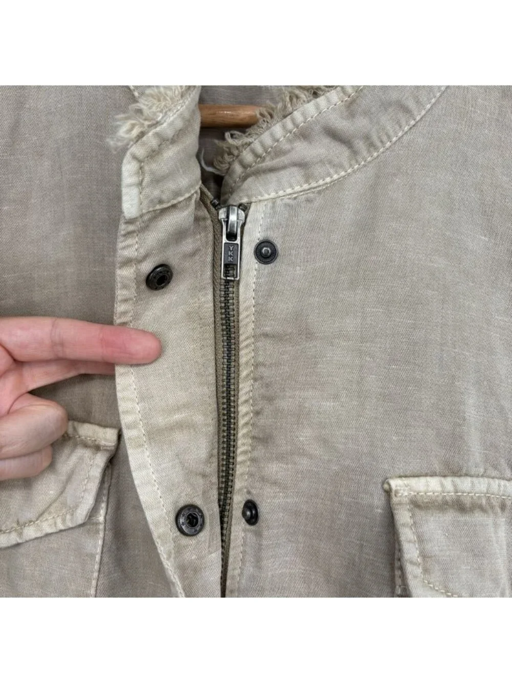 LOFT Women's Linen Blend Utility Jacket XL Beige Frayed Trim Military Safari